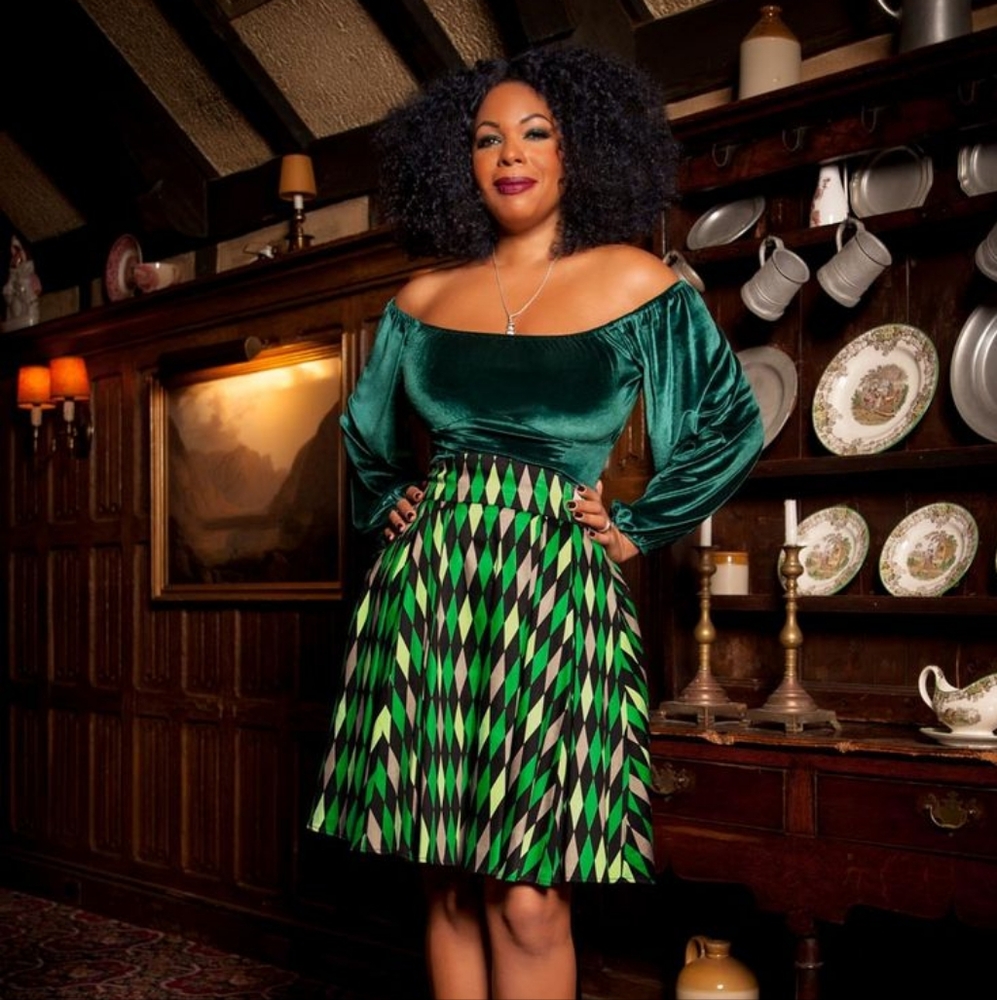 Pinup Girl Clothing Couture Little Jun Skirt House Harlequin Green Vintage Repro